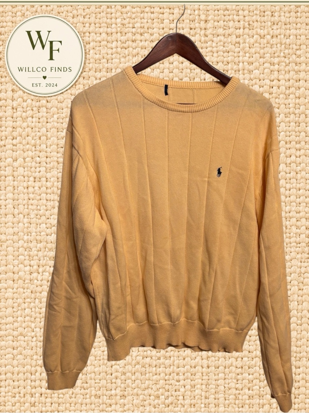 Polo Ralph Lauren Men’s Yellow Ribbed Crewneck Sweater Pony Logo